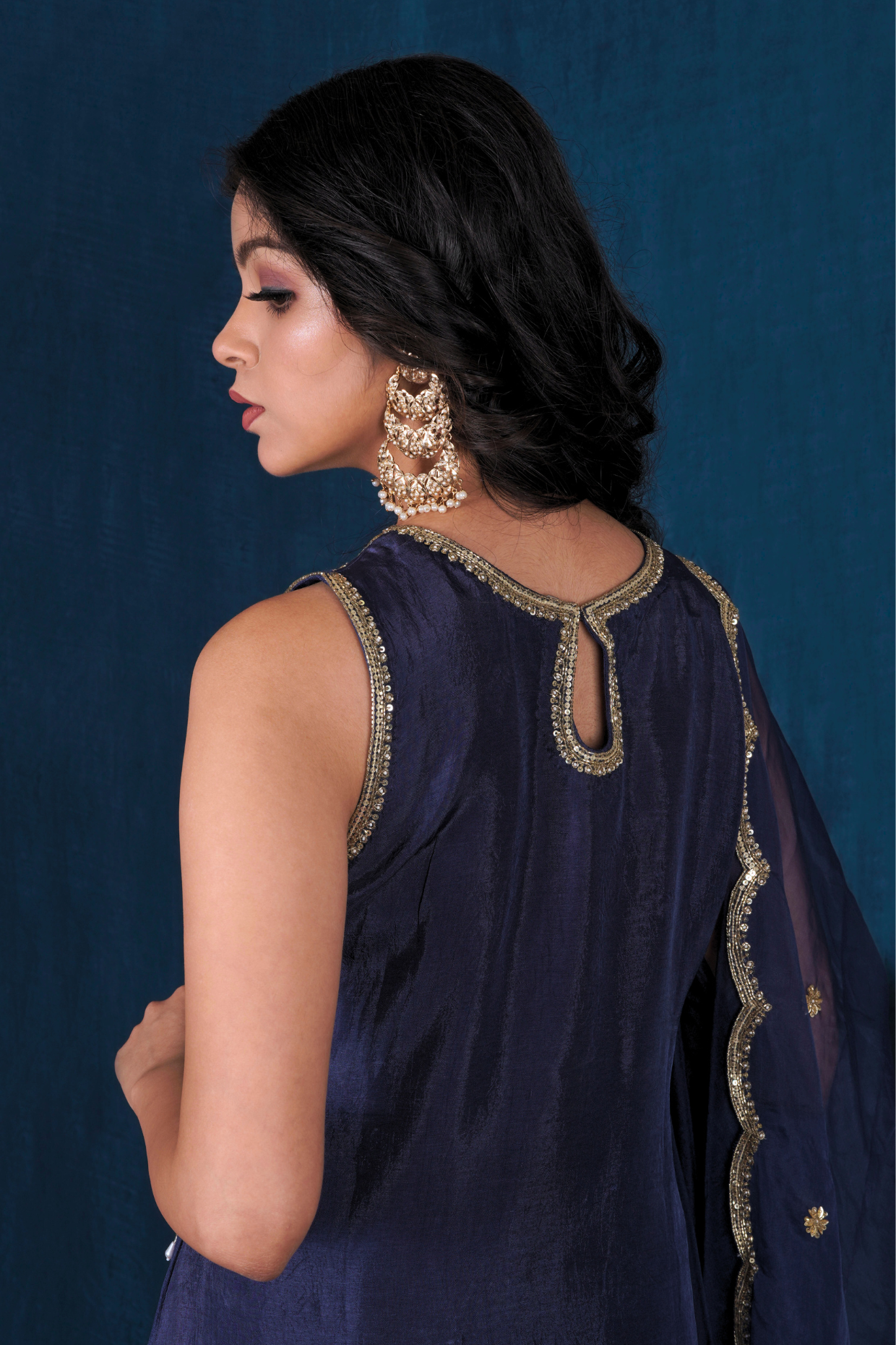 Dark Blue Latkan Opada Silk Kurta Set
