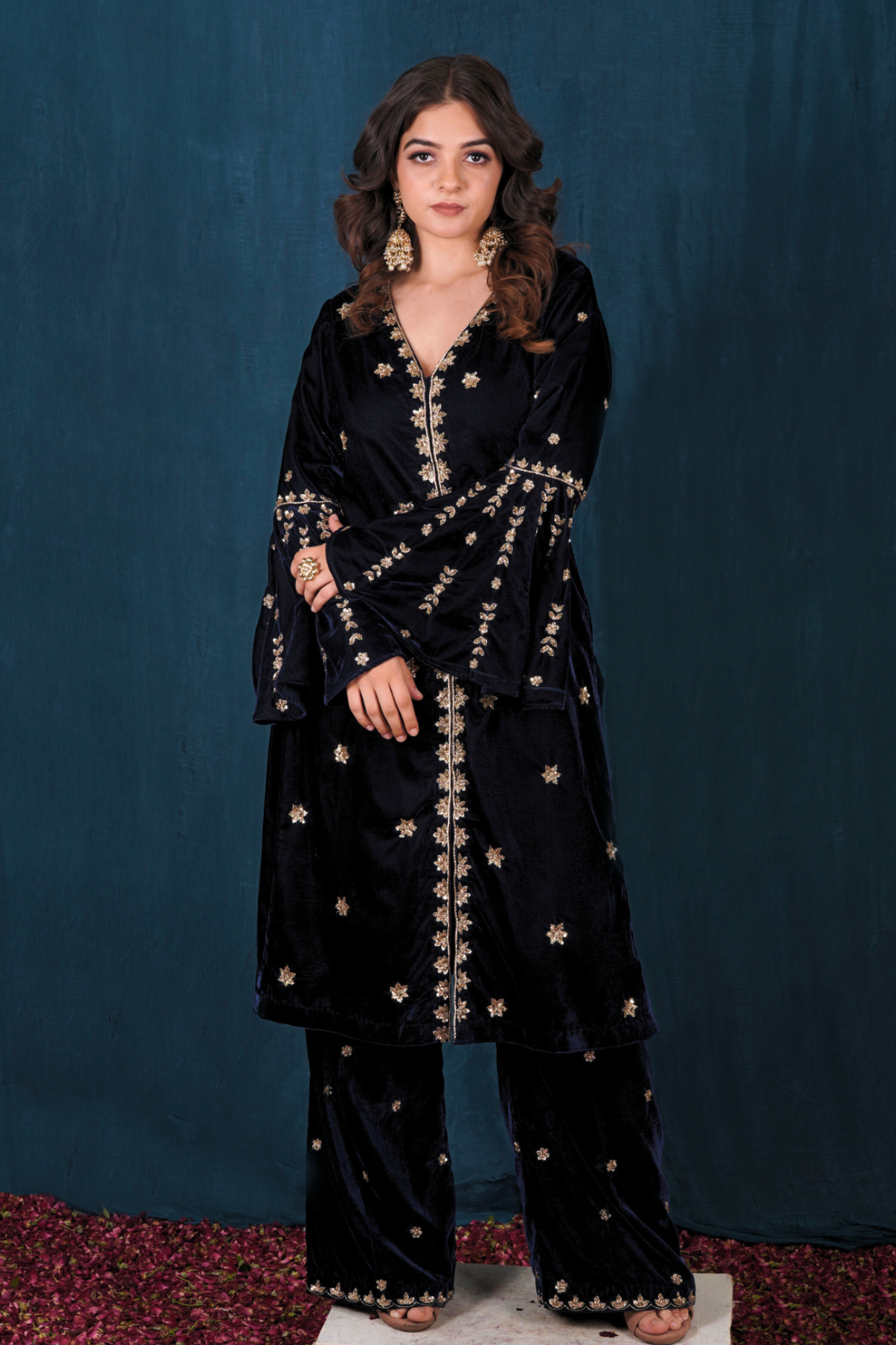 Dark Blue Velvet Kurta Set