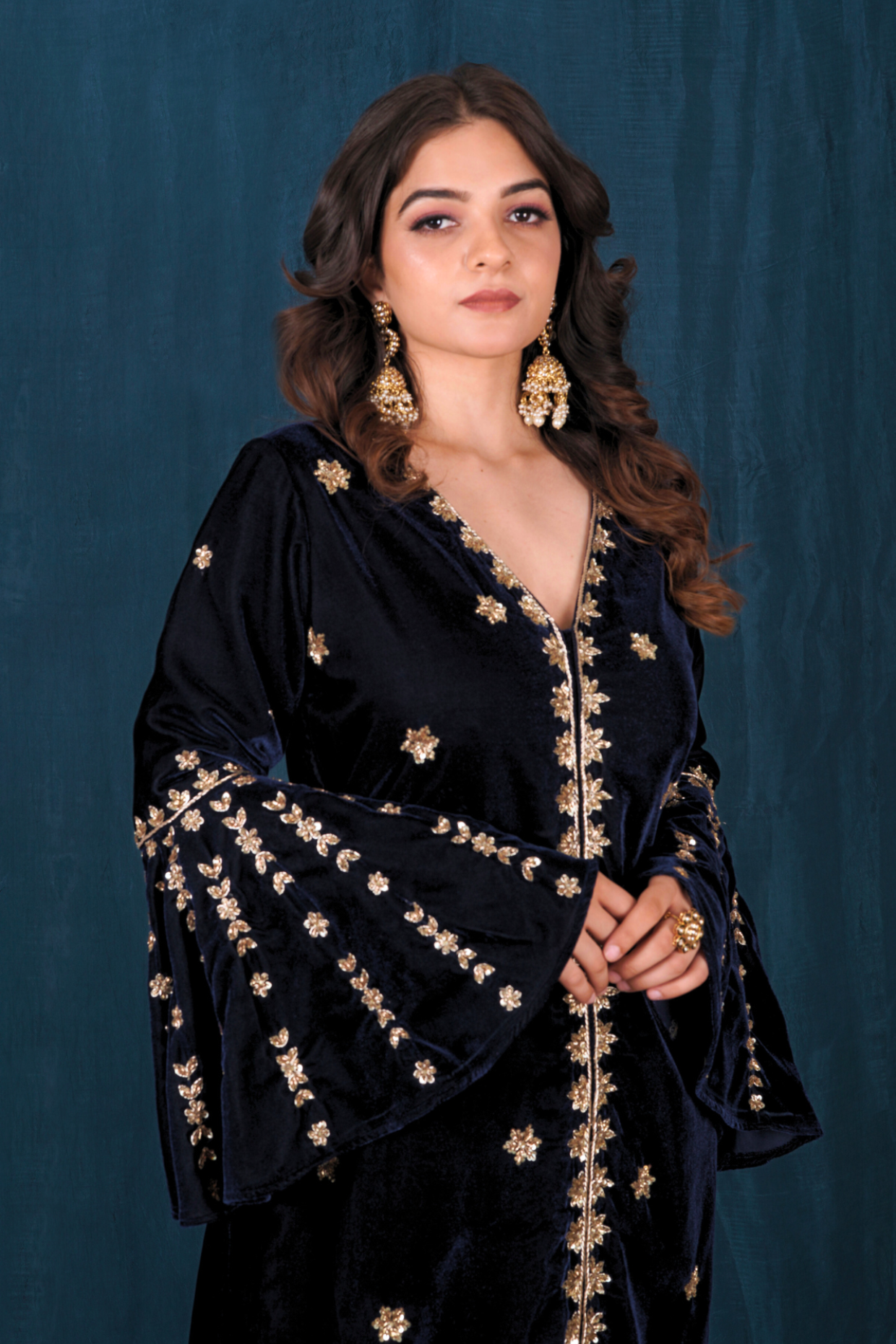 Dark Blue Velvet Kurta Set