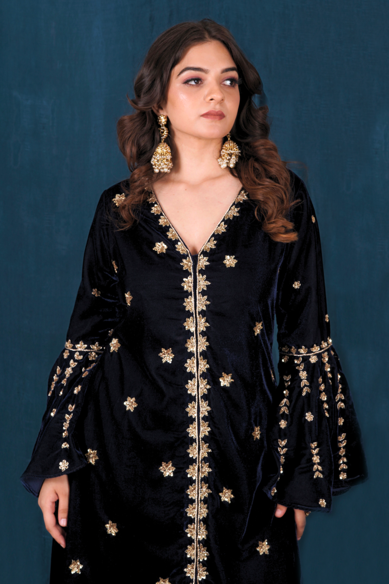 Dark Blue Velvet Kurta Set