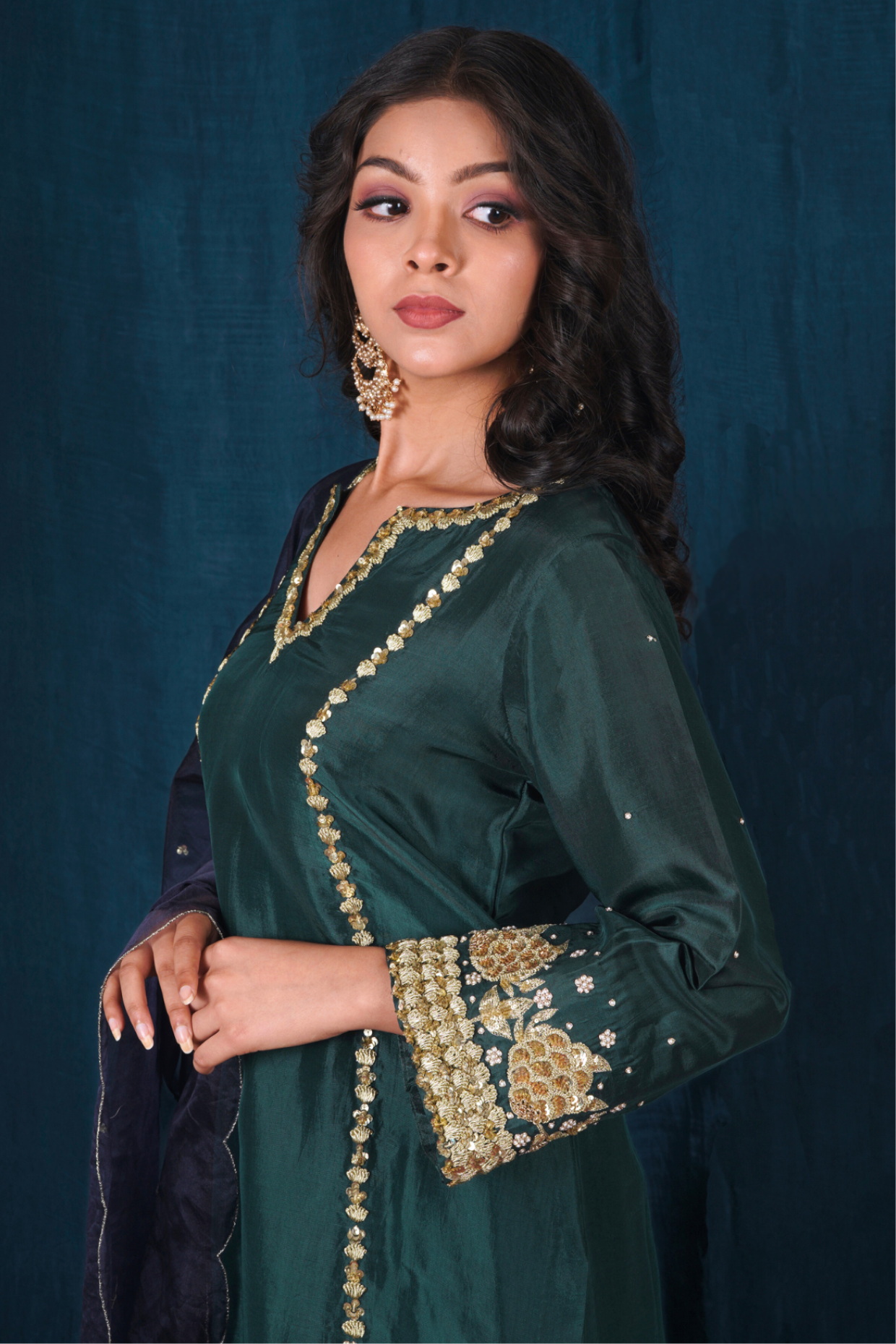 Green Opada Silk Short Kurta Set