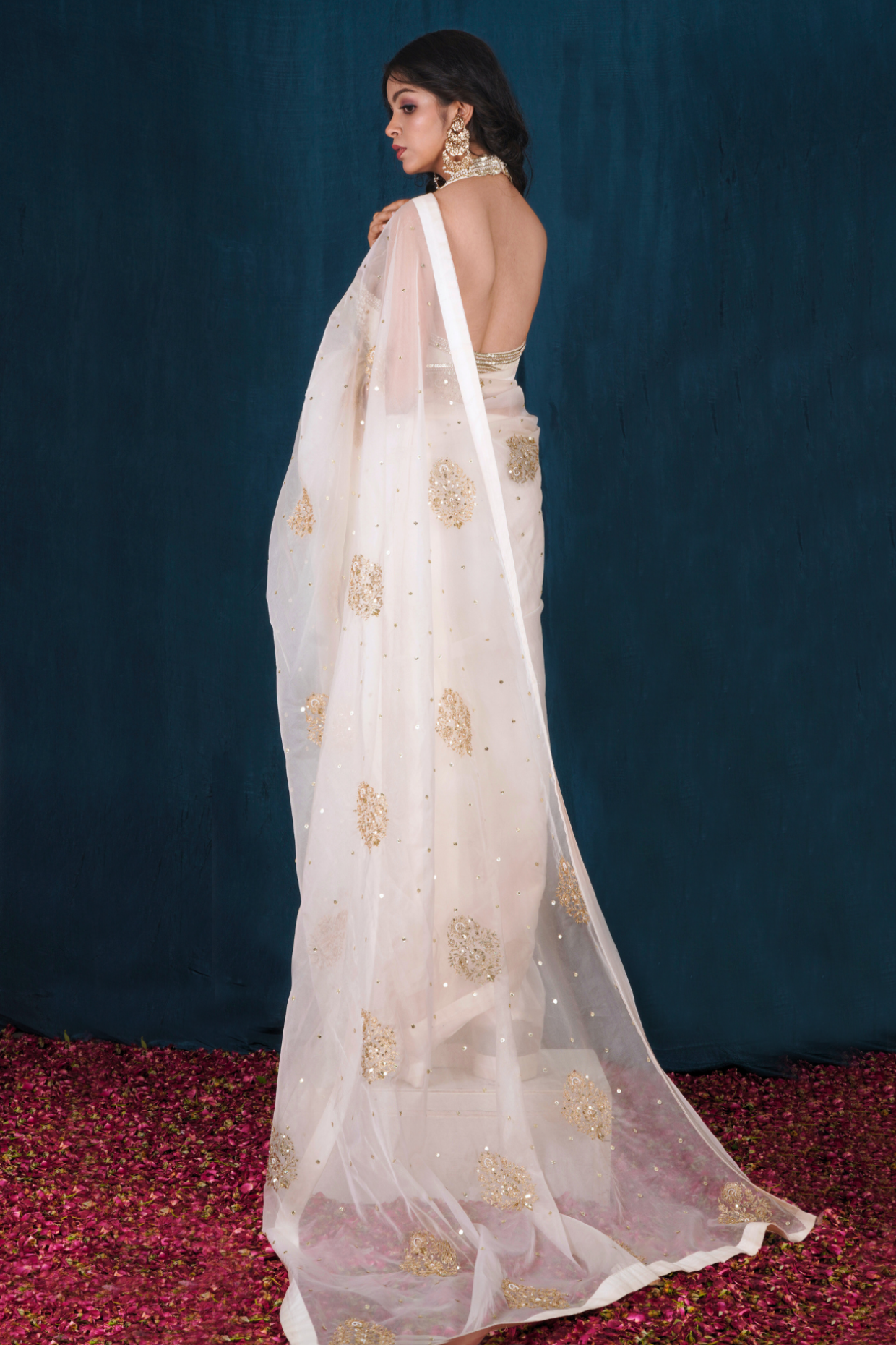 Off-white Pre-draped Organza Saree Set with Blouse