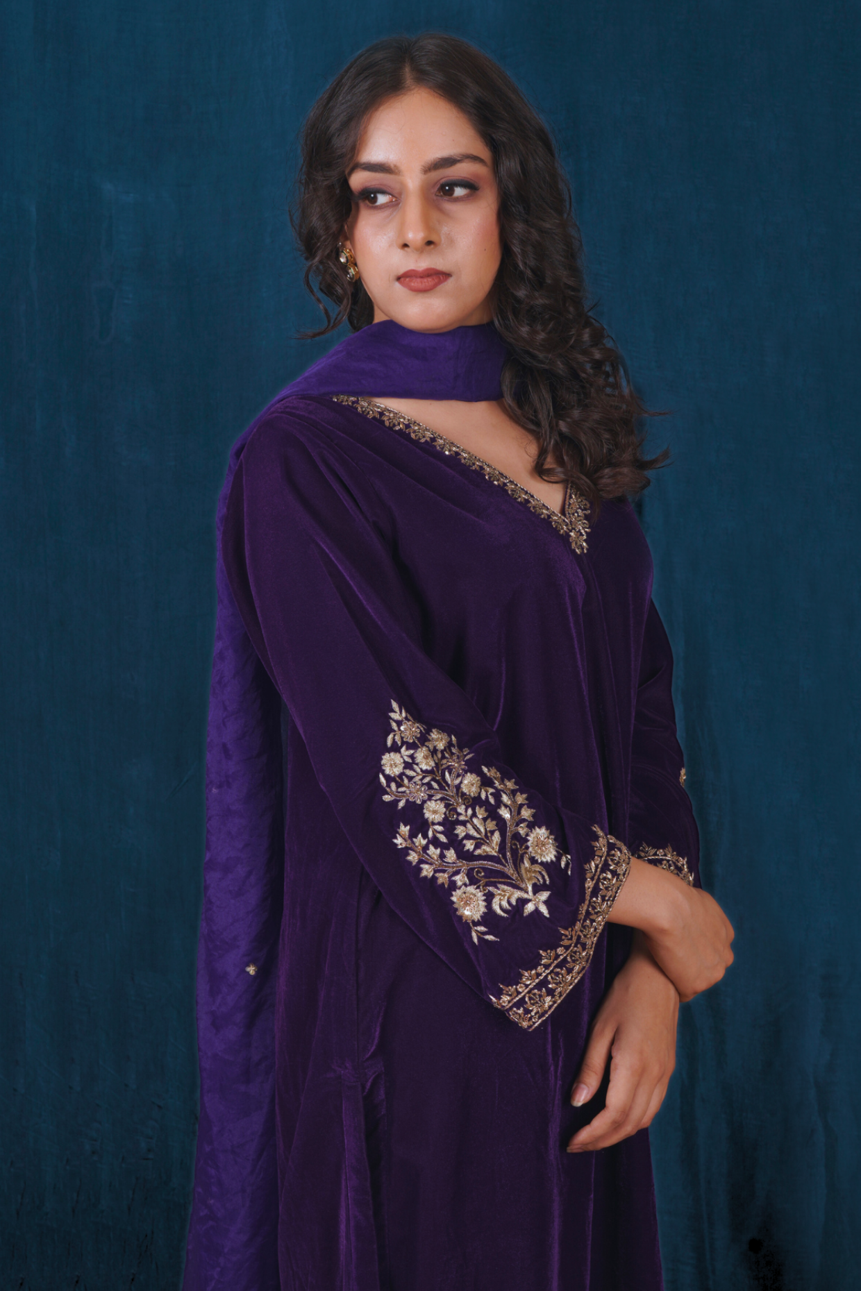 Purple Velvet Kurta Set