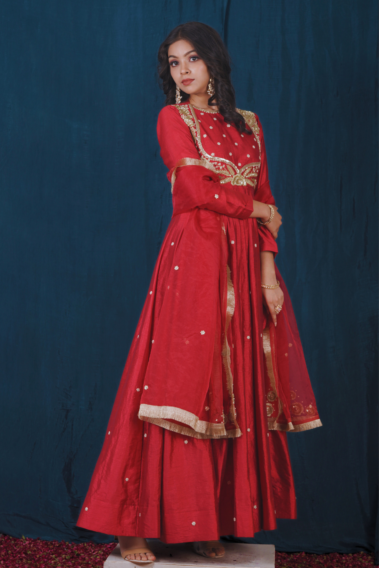 Red Embroidered Anarkali Set