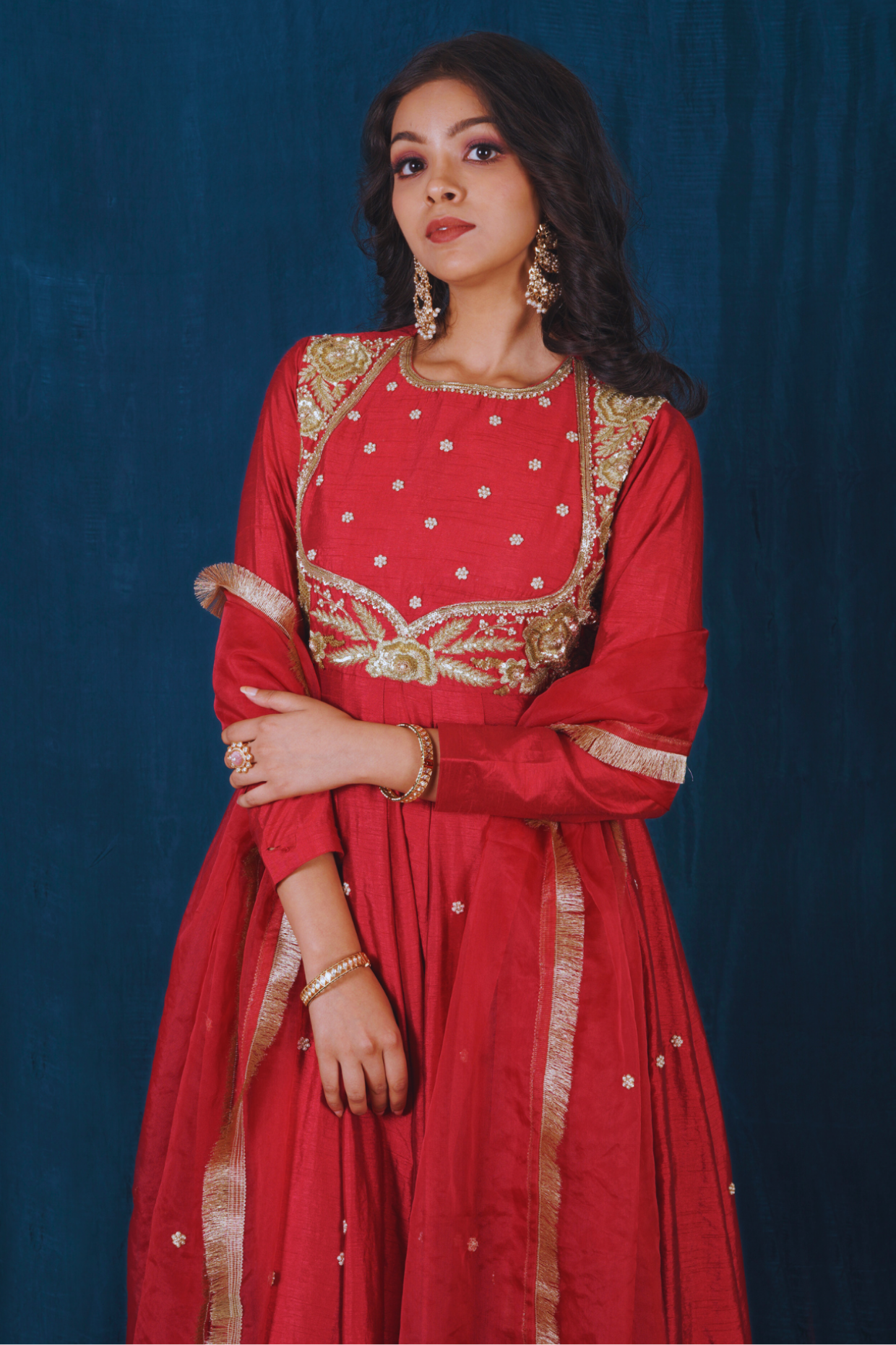 Red Embroidered Anarkali Set