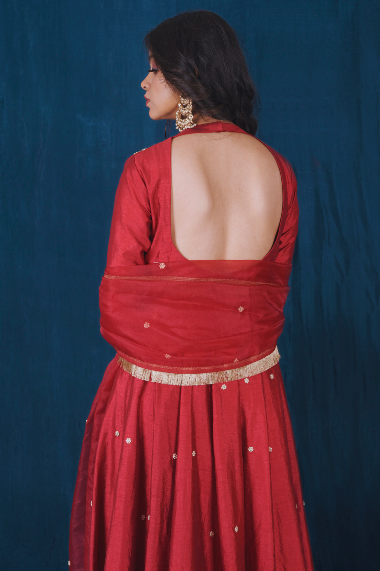 Red Embroidered Anarkali Set