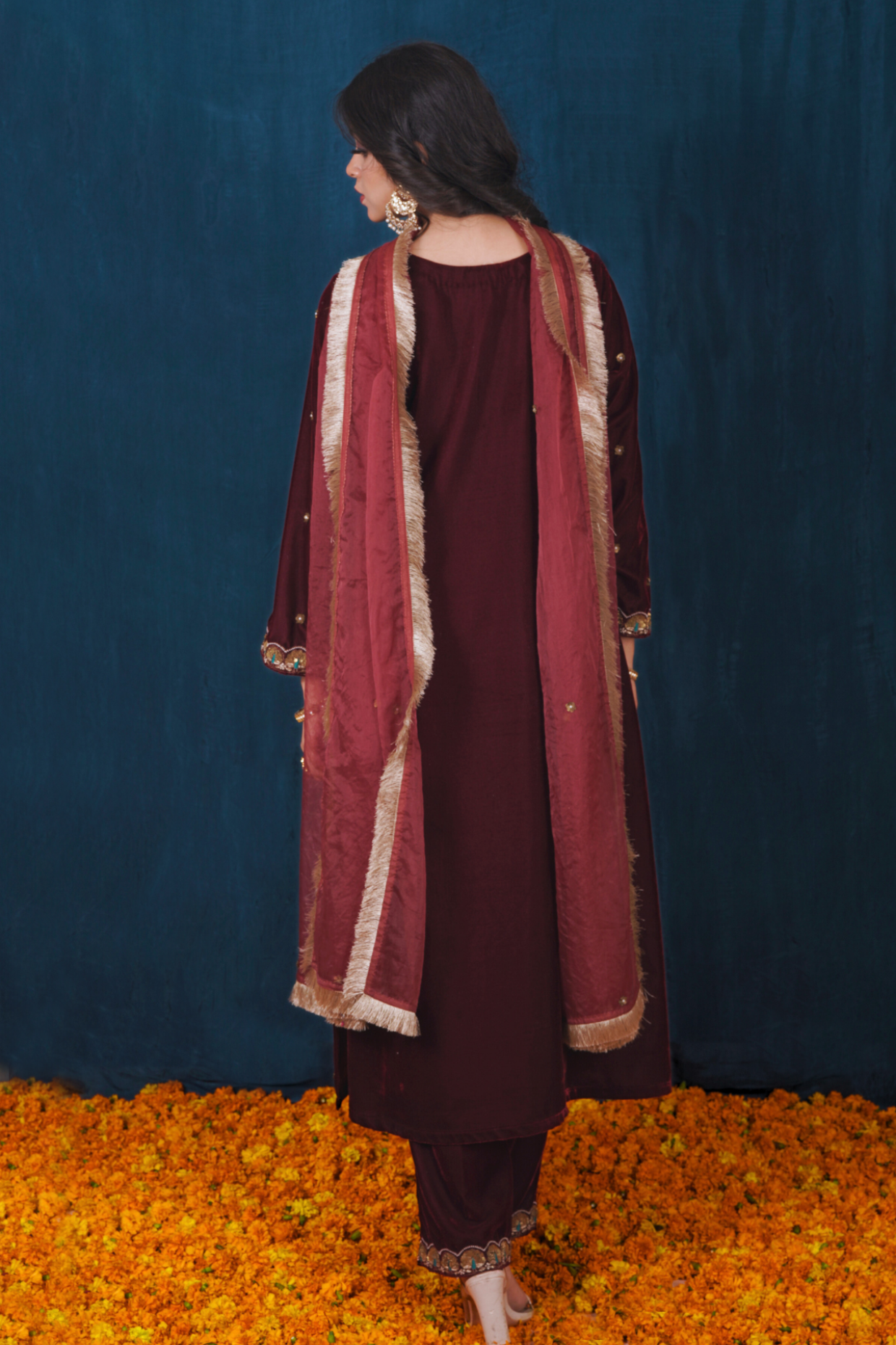 Red Velvet Kurta Set