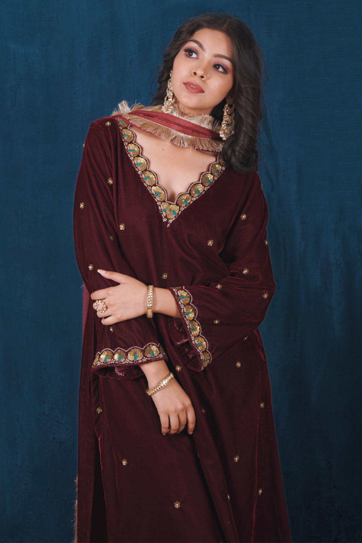 Red Velvet Kurta Set
