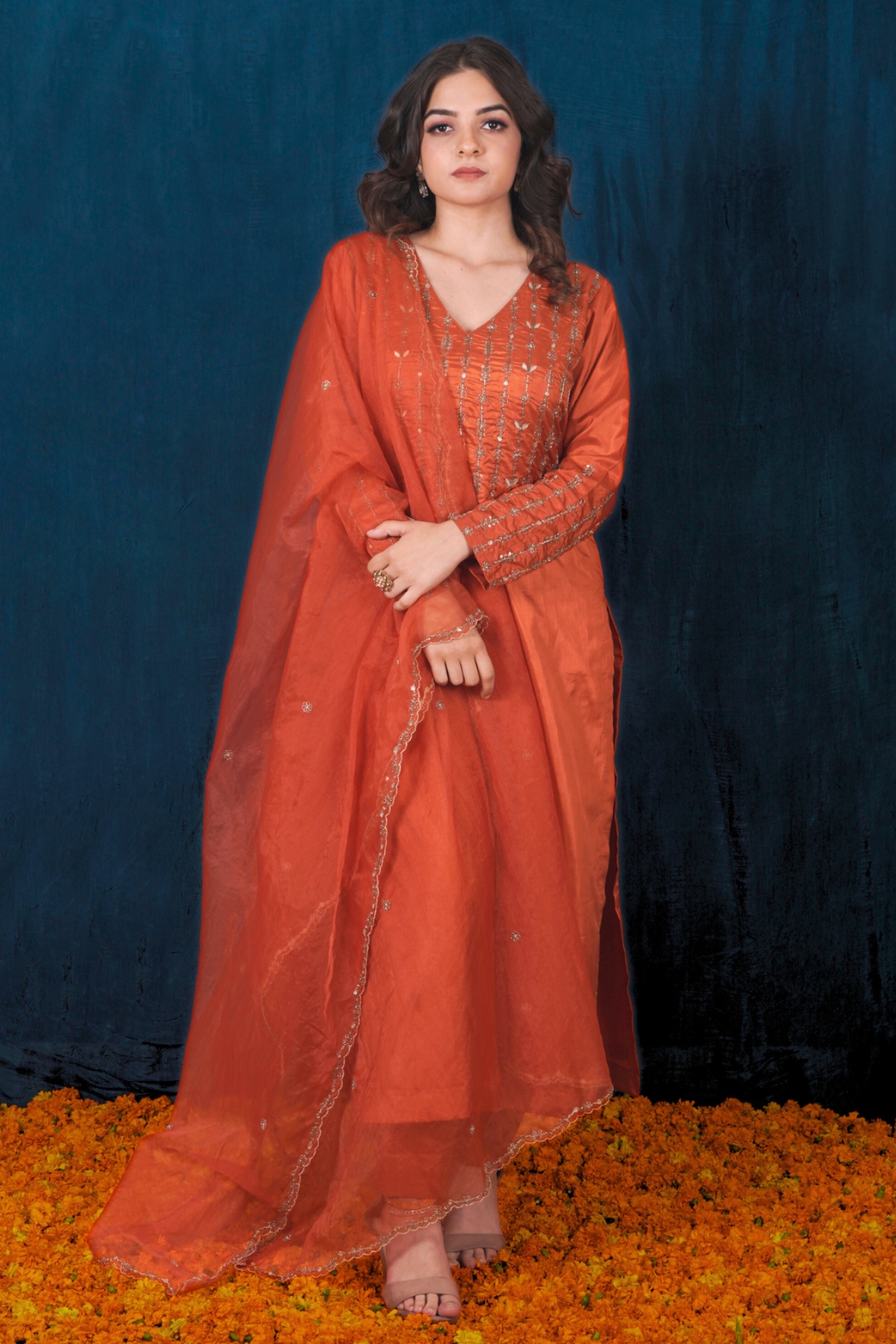 Rust Orange Silk Kurta Set SAUBHAGYA