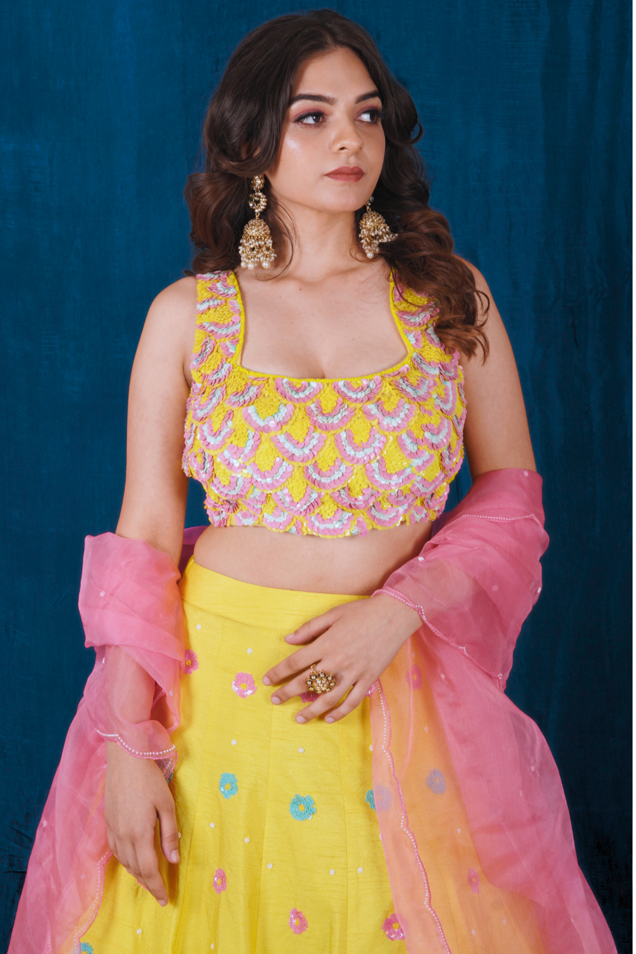 Yellow and Pink Dupion Lehenga Set