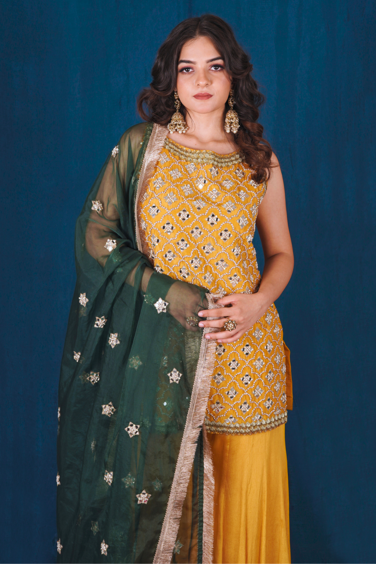 Yellow Mirror Work Sharara Set