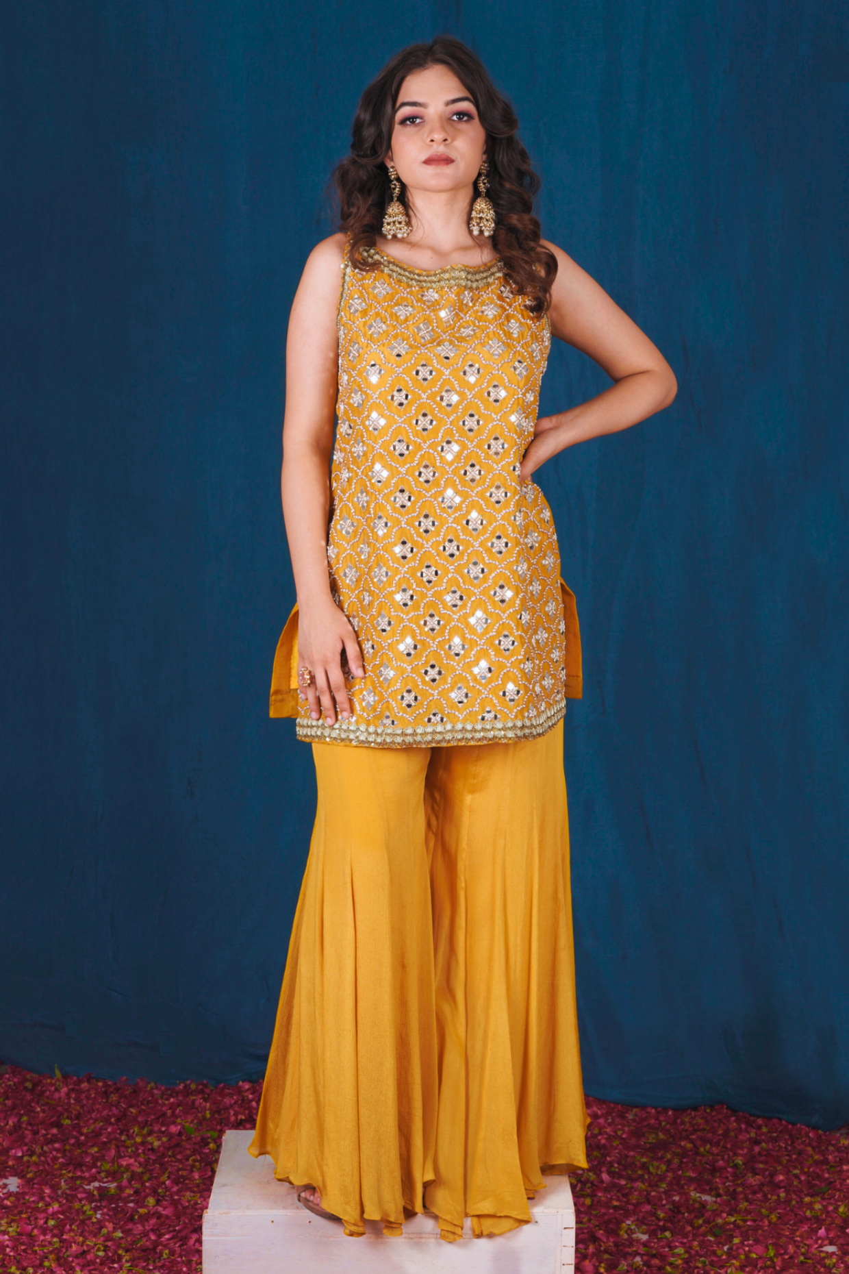 Yellow Mirror Work Sharara Set