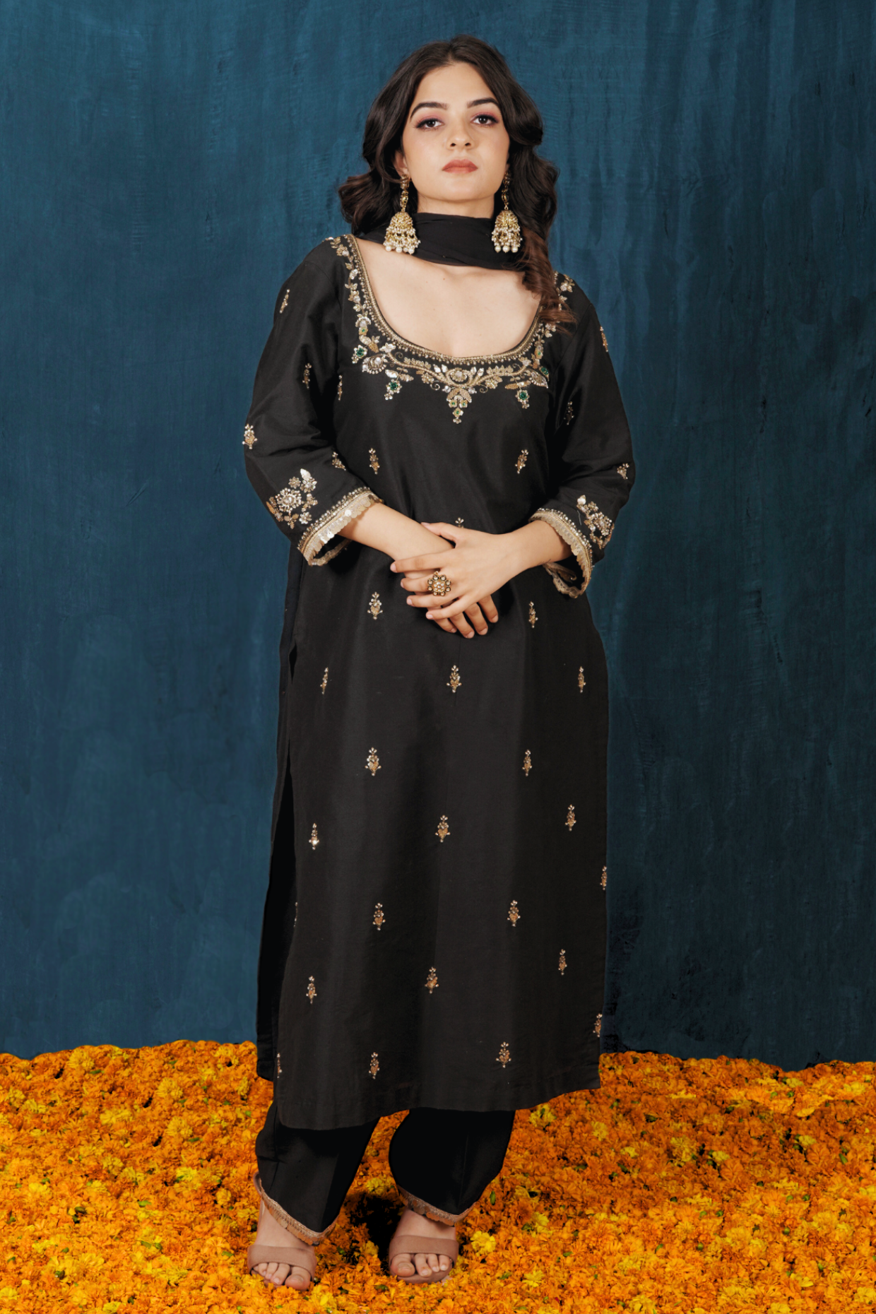 Black Opada Silk Kurta Set