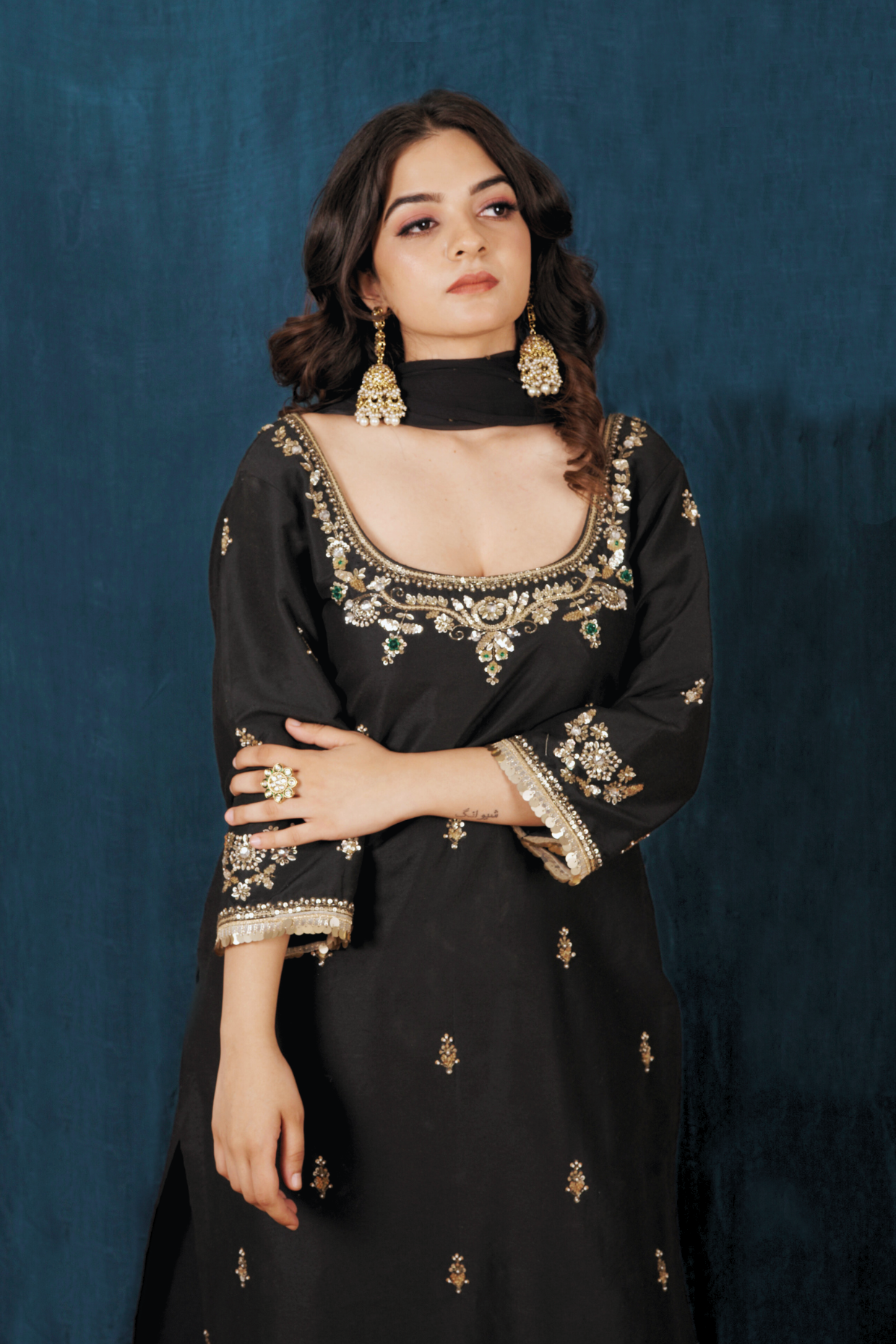 Black Opada Silk Kurta Set