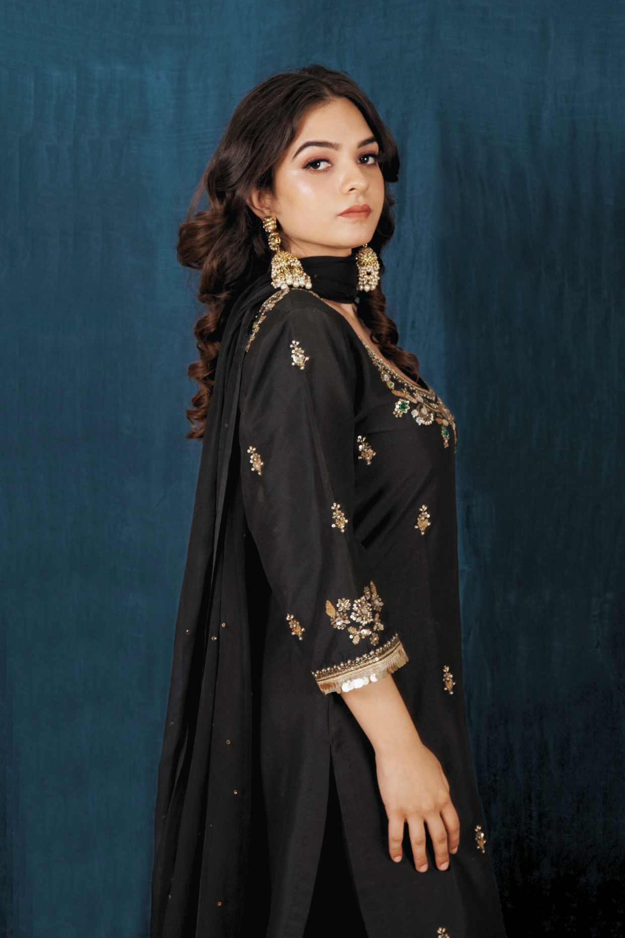 Black Opada Silk Kurta Set