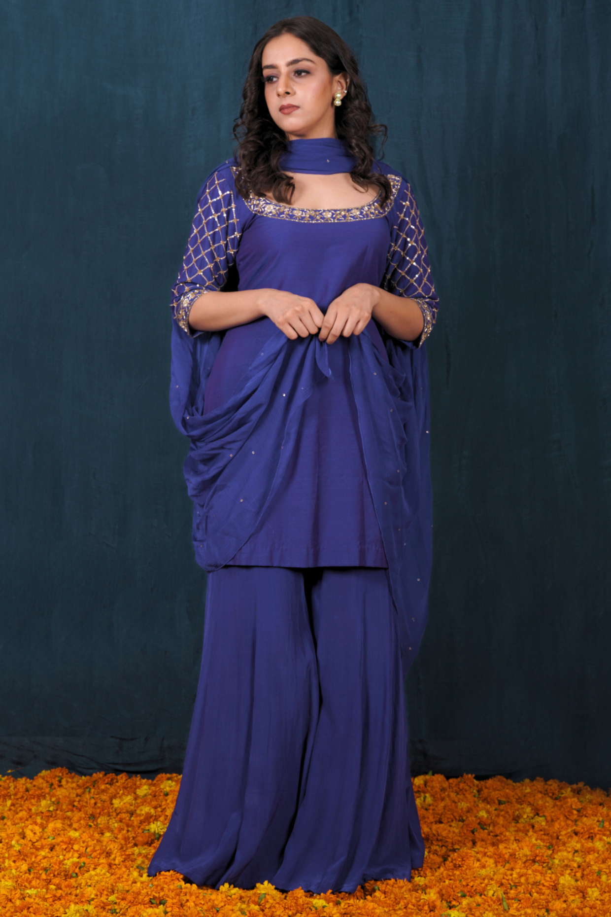 Electric Blue Silk Kurta Set