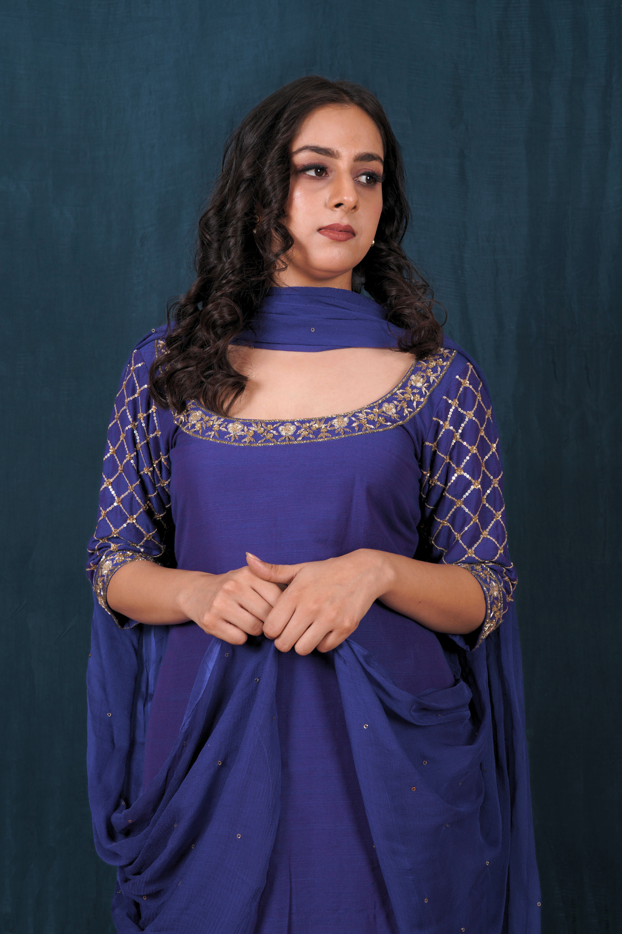 Electric Blue Silk Kurta Set