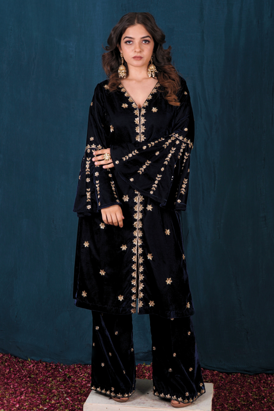 Dark Blue Velvet Kurta Set