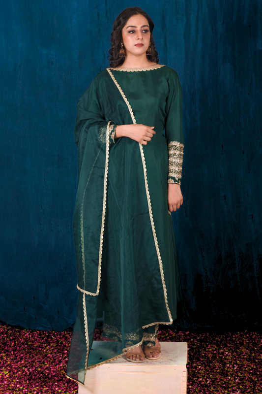 Green Opada Silk Kurta Set