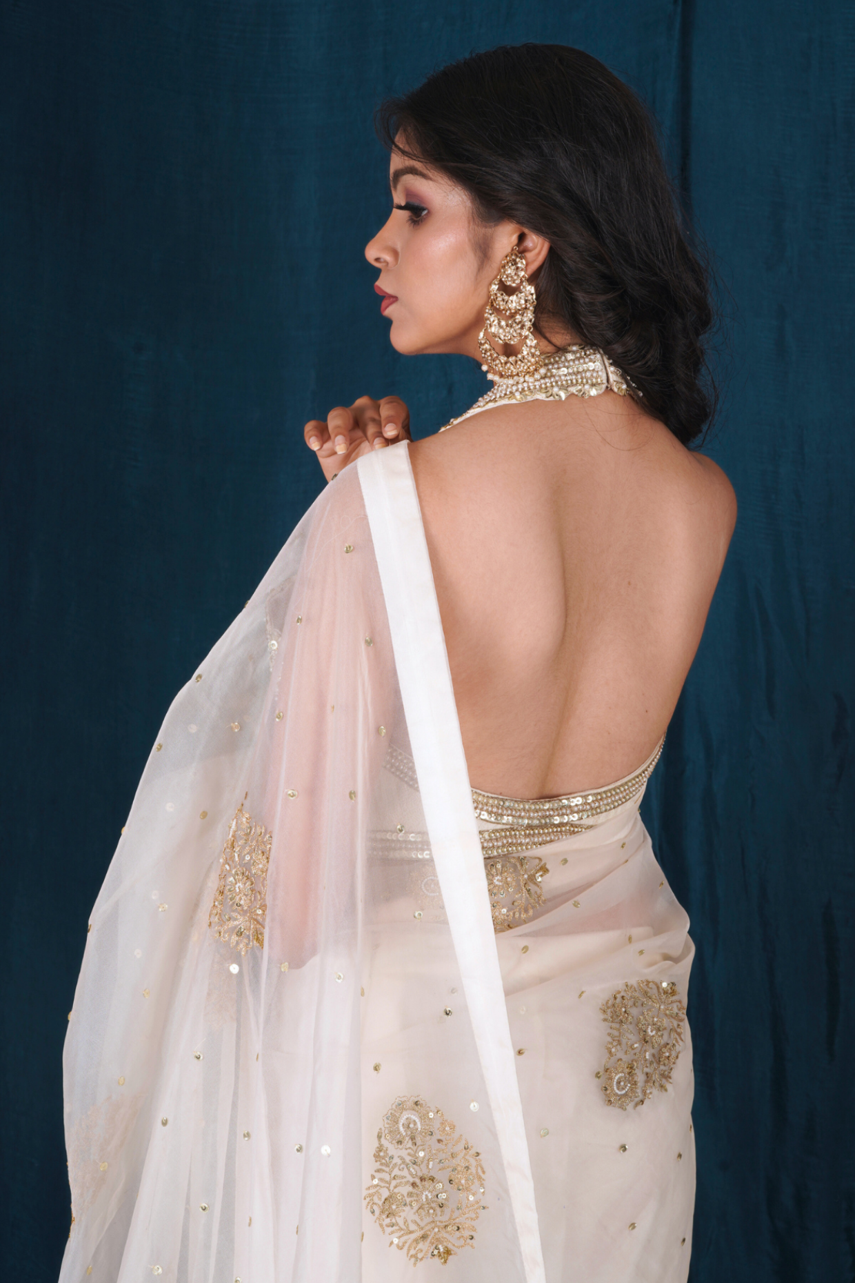 Off-white Pre-draped Organza Saree Set with Blouse