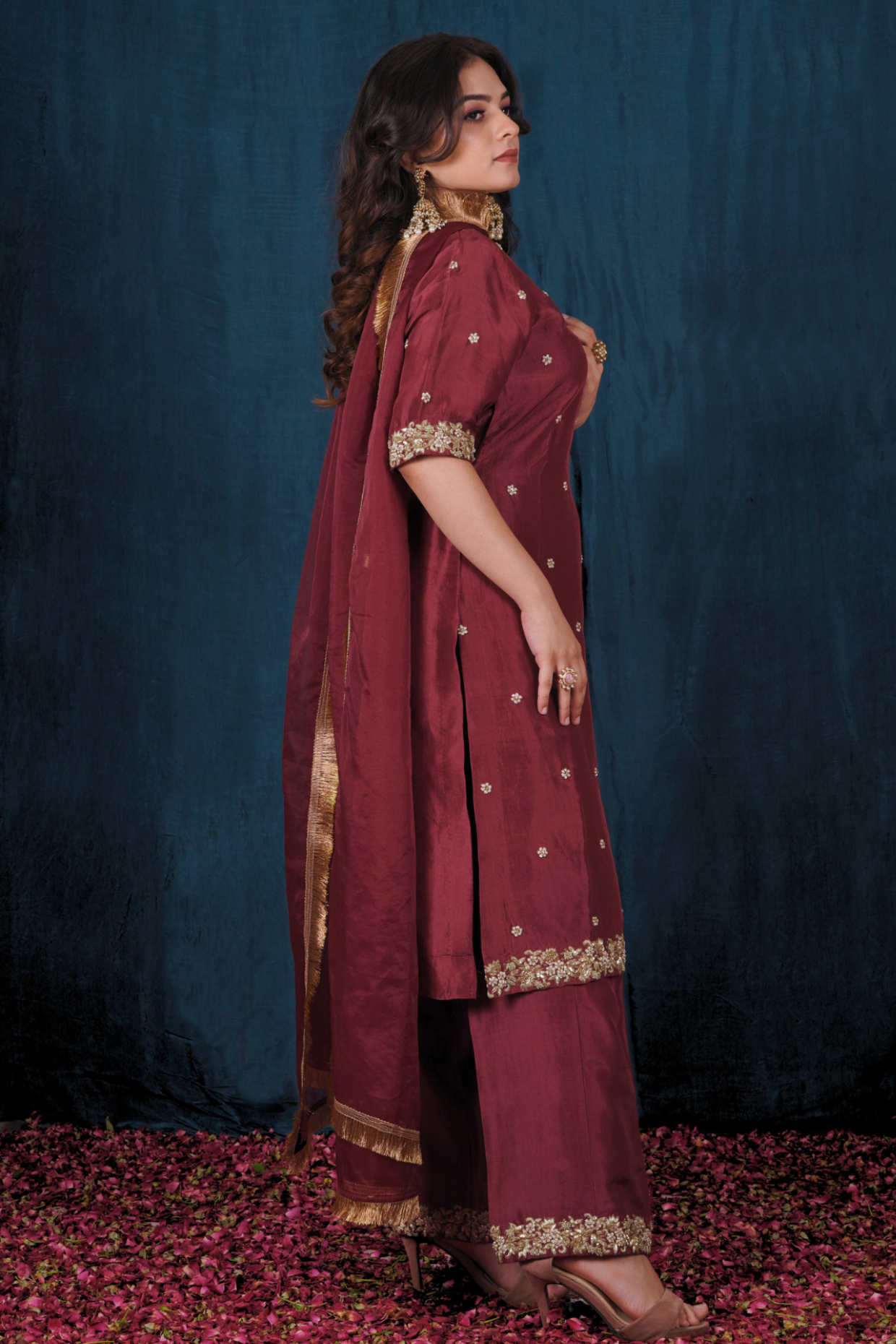 Rust Red Opada Silk Kurta Set