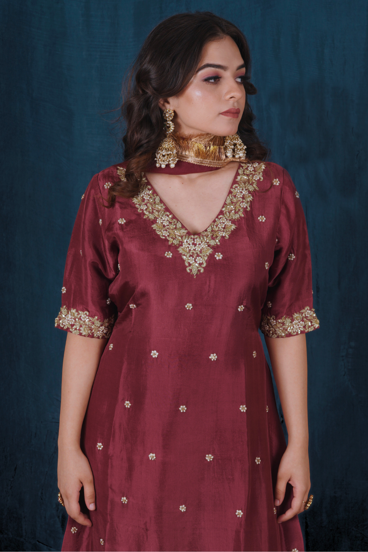 Rust Red Opada Silk Kurta Set