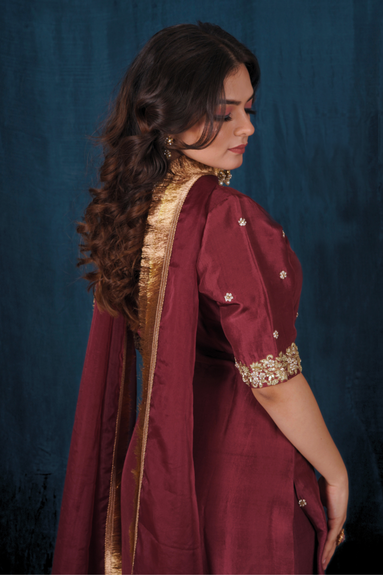 Rust Red Opada Silk Kurta Set