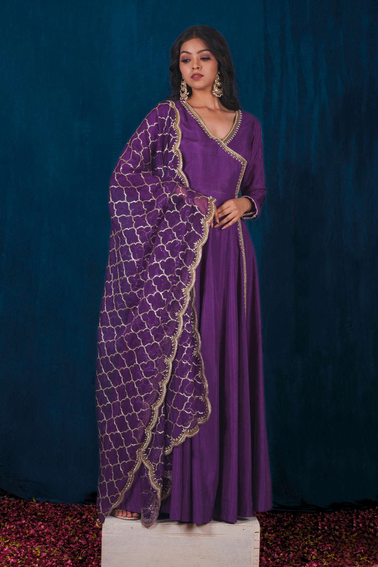 Purple Opada Silk Anarkali Set