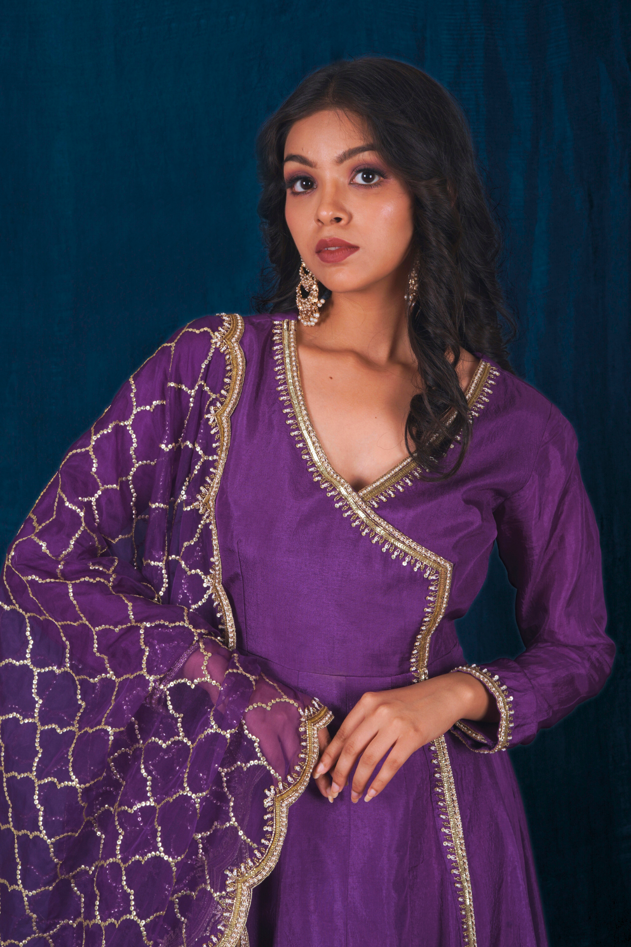 Purple Opada Silk Anarkali Set