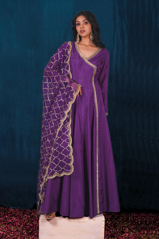 Purple Opada Silk Anarkali Set