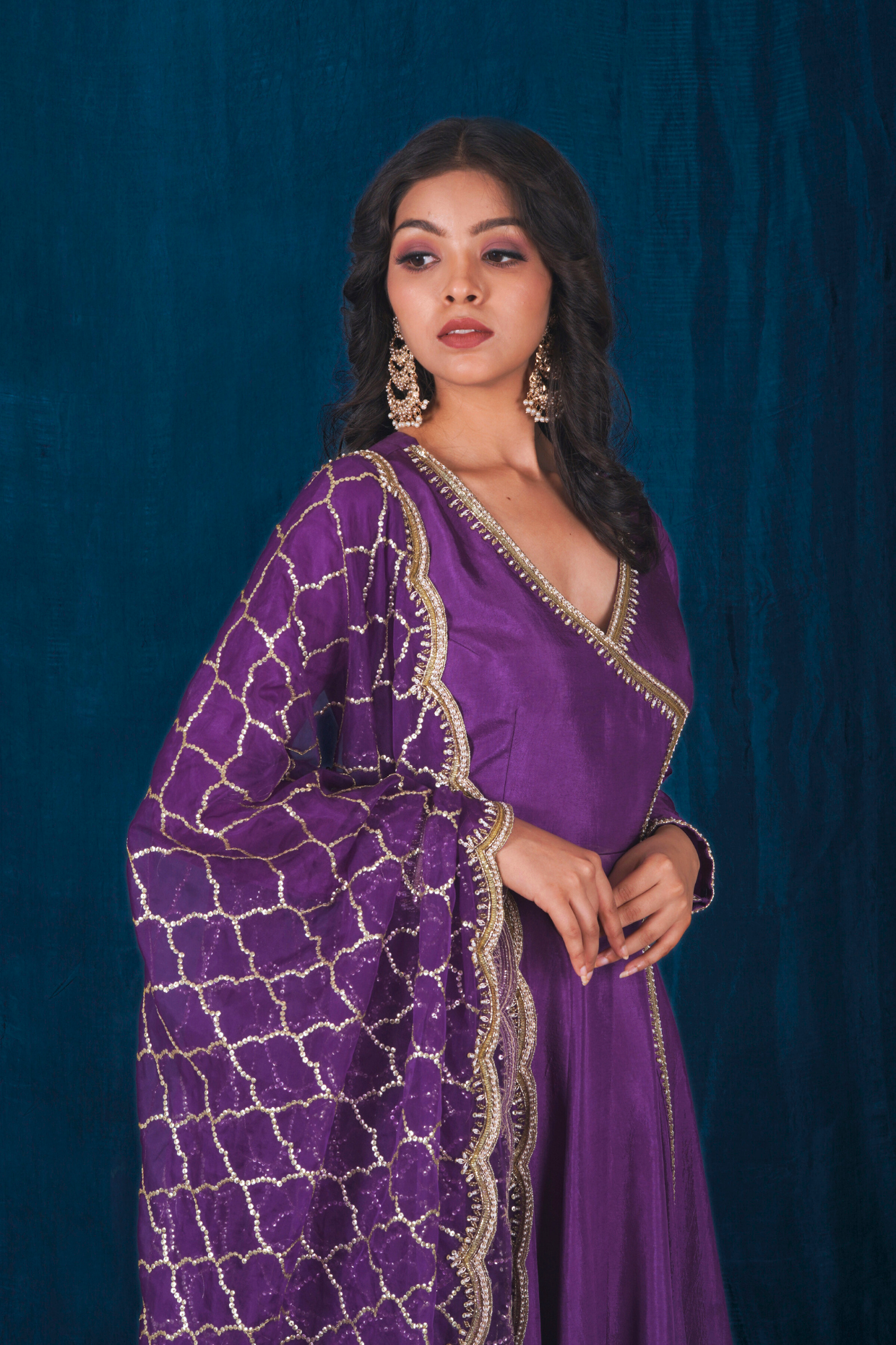 Purple Opada Silk Anarkali Set