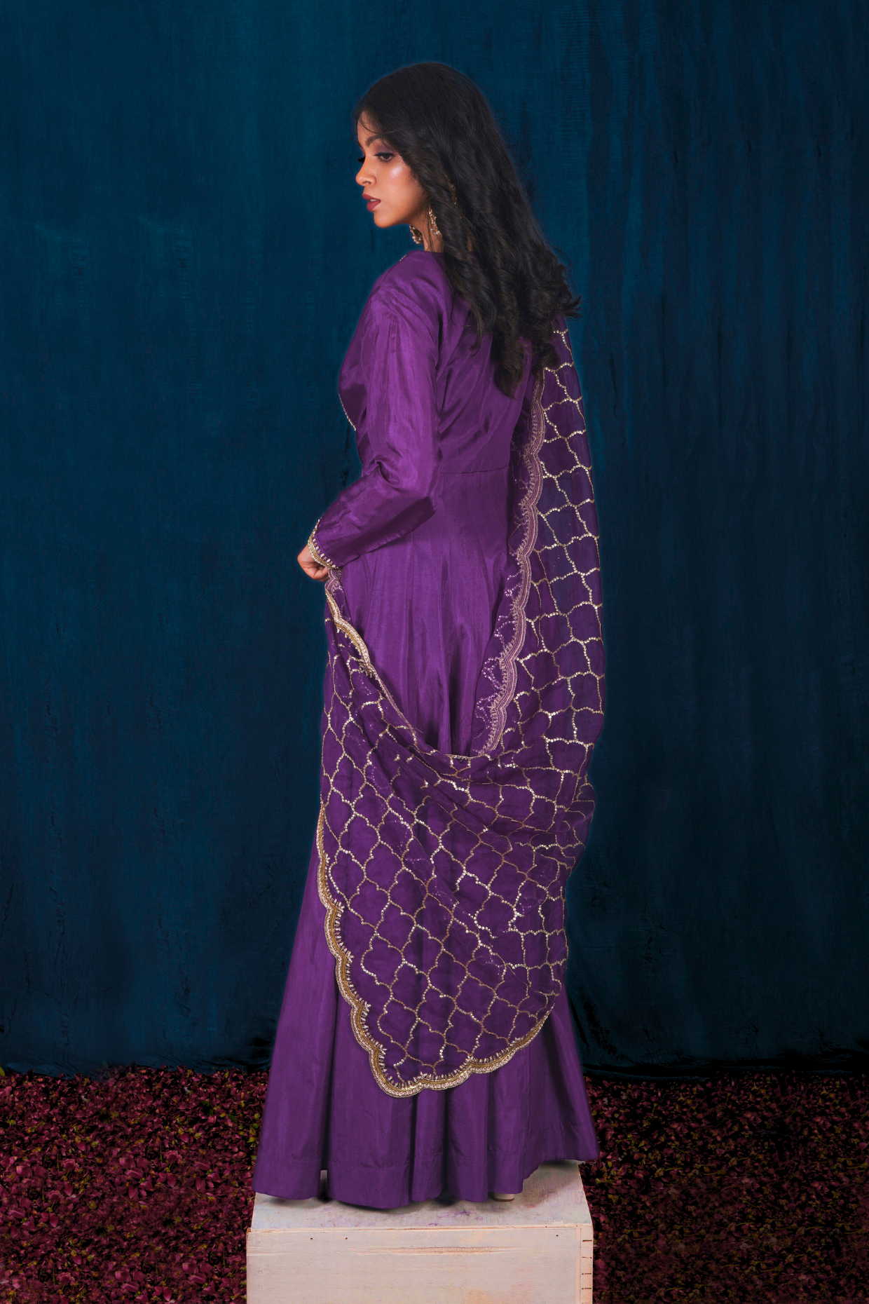 Purple Opada Silk Anarkali Set