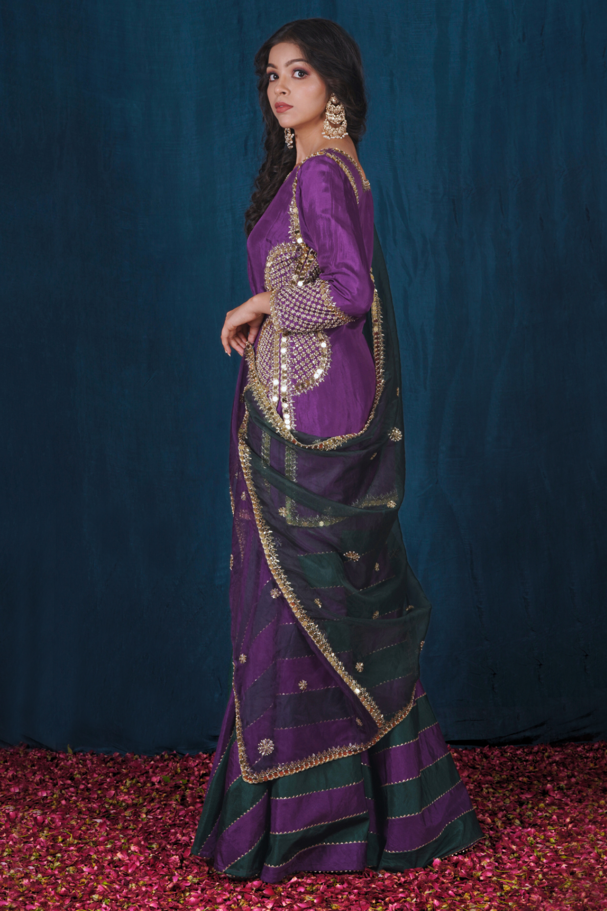 Purple and Green Opada Silk Sharara Set