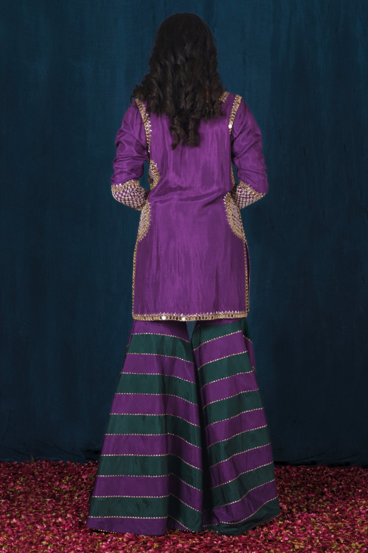 Purple and Green Opada Silk Sharara Set