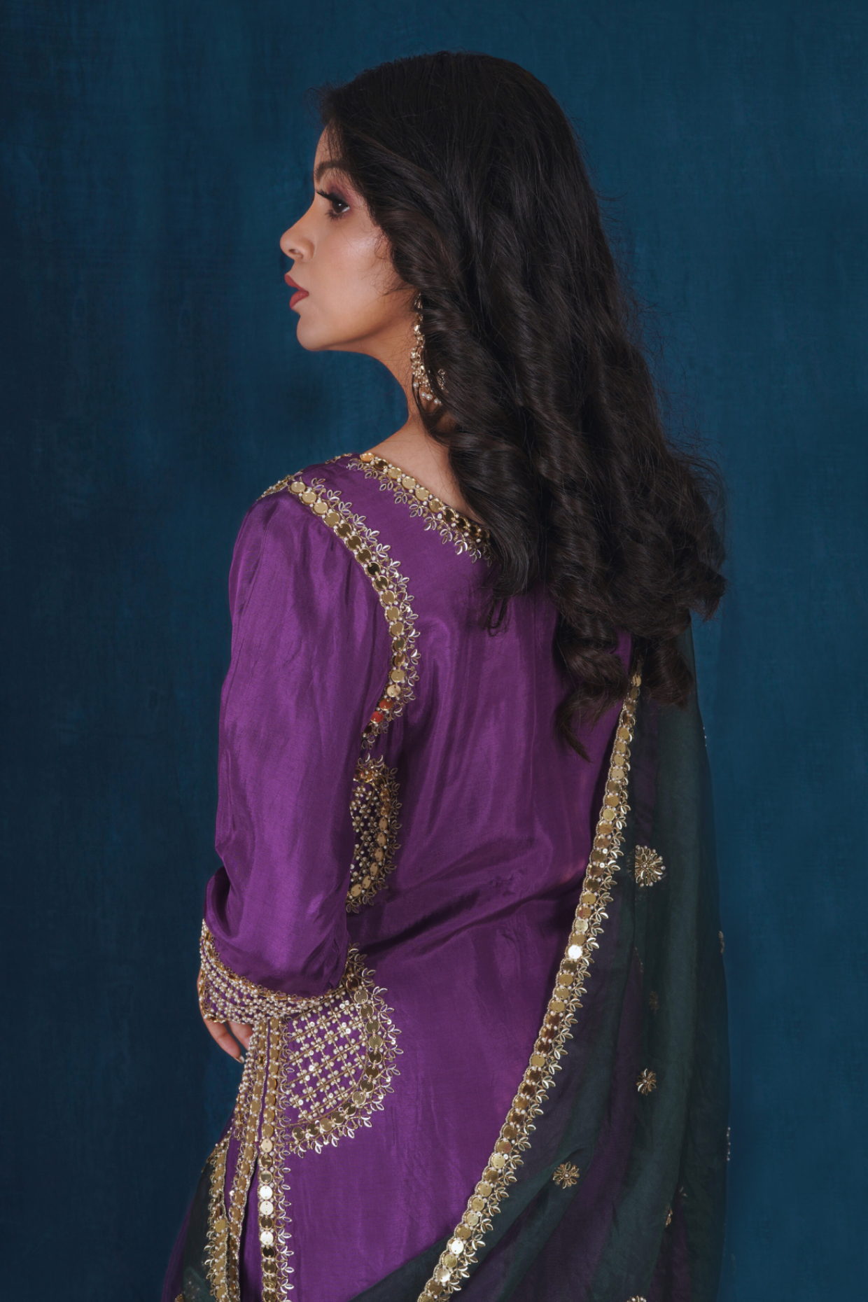 Purple and Green Opada Silk Sharara Set