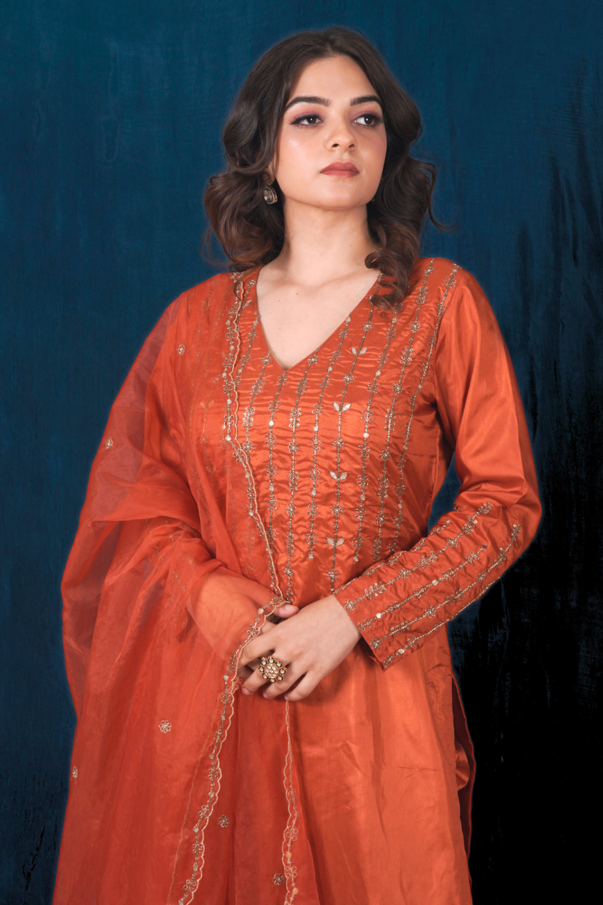 Rust Orange Silk Kurta Set