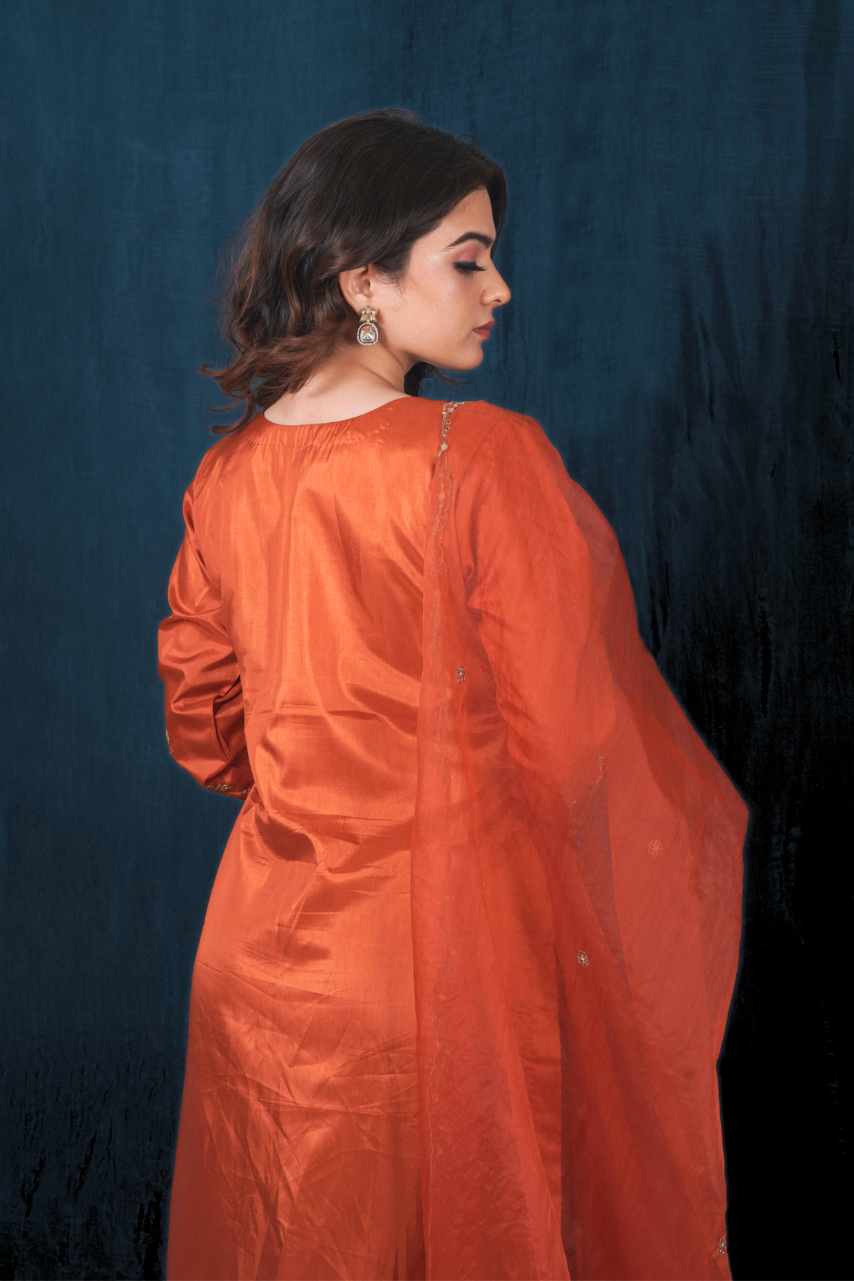 Rust Orange Silk Kurta Set