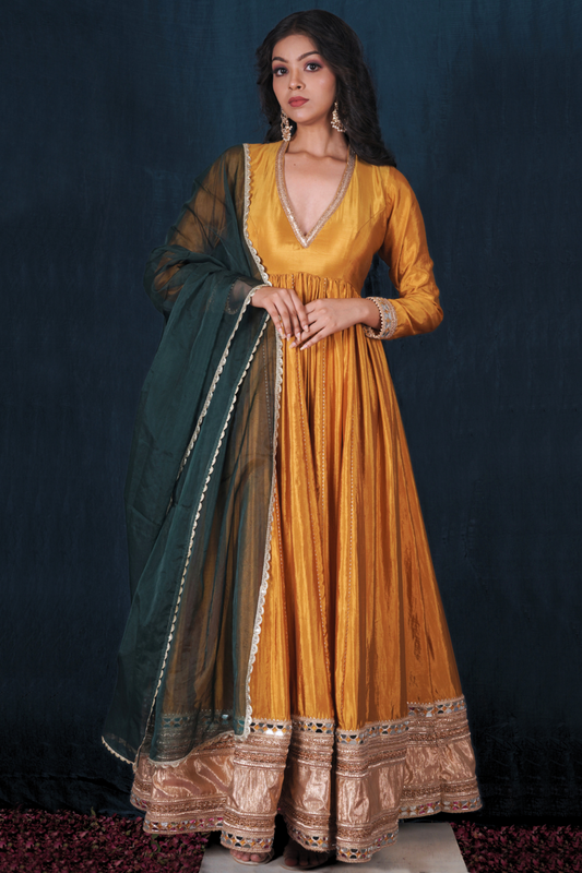 Yellow Silk Anarkali Set