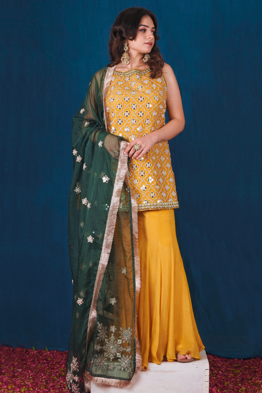 Yellow Mirror Work Sharara Set